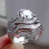 Cluster Rings Fashion Wedding Set 2-in-1 Luxury 10KT White Gold Diamond For Women Jewelry Anillos Plata 925 Para MujerCluster