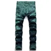 Tie Dye Green Black Men's Ripped Jeans 2022 Slim Straight Holes Denim Pants For Male Fashion Casual Streetwear Pantalones