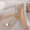 Koreansk ny trend Gold Bow Pearl Chain Luxury Zircon Pearl Butterfly Pendant Fashion Woman's Sweet Necklace Party Gift Jewelry