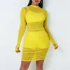 Womens Dresses Plus Size 3xl Casual Clothing Mesh 3 Piece Set Sexy Elegant Spring Summer Bodycon Party Dress Nightclub