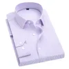 세로 줄무늬 망 드레스 셔츠 긴 소매 클래식 칼라 규칙적인 맞춤형 비즈니스 남자의 작업 셔츠 대형 8XL 남자 옷 220323