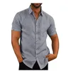 T-shirts pour hommes Chemisier en lin pour hommes à manches courtes Boutons baggy Été Solide Confortable Pur coton et chemises de vacances décontractées en vrac Tee Tops