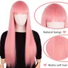 Lolita synthetische pruik roze blond lang streight haar met pony Natural s for Women Cosplay 220622