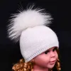 2020 nowonarodzone dzieci dzieci chłopcy zima ciepła kapelusz wełniana czapka prawdziwe futrzane futra kulki pompom solidny ciepły słodki J220722