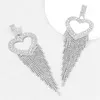 Bling Drop Earrings Studs Rhinestone Love Heart Shaped Alloy Claw Chain Long Tassel Pendant Earring for Women Luxury Wedding Accessories Gold Silver Charm Jewelry