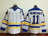 MI08 Vintage Mens 16 Pat LaFontaine 11 Gilbert Perreault Hokey Formaları 39 Dominic Hasek 26 Thomas Vanek 9 Derek Roy 30 Ryan Miller Retro Siyah Beyaz Beyaz Donanma Kara Karanlık Jers