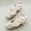 Sandali da bambina per bambini di alta qualità Sandali da gladiatore con tacco basso da principessa Primavera Estate Scarpe per bambini con diamanti brillanti Scarpe in pelle con bocca quadrata con rivetti