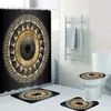 Luxury Gold 3D Geometric Greek Nyckelmönster Duschdraperi Set Floral slingrande prydnad Mandala Badrummattor Heminredning 180x200 2205709486