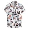 Men's Casual Shirts Men Vintage Printed Tops Shirt Short Sleeves Button Pocket Down Lapel Fashion Top Hawaii CamisasMen's