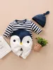 Baby Unisex striped and cartoon pattern Jumpsuit with cap SHE