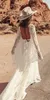 Virka spetsar bomullsstrand bröllopsklänningar långärmad hippie bohemian moonrise canyon western country brud klänningar