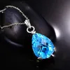 Lockets Classical Topaz Blue Crystal Aquamarine Gemstones قلادة قلادة للنساء