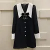 Clothing Autumn and winter 2022 new style long sleeved dress heavy industry diamond inlaid large lapel slim fitting bow small black skirt