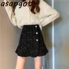 Kjol koreansk chic höst svart sjöjungfru hög midja ruffles slim vinter vintage mode mujer faldas mini vild 220322