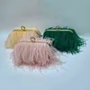 Evening Bags Designer Ostrich Fur Feather Wallet Clutch Bag Women Clutch Diamond Knuckle Rings Dinner Evening Bag Chain Purses Party Xa531h 220325