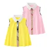 Sevimli Bebek Kız Ekose Gömlek Elbiseler Yaz Çocuklar Kolsuz Yelek Elbise Pamuk Çocuk Turn-Aşağı Yaka Etekler Kız Elbise 1-6 Yıl