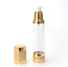 زجاجة ذهبية بدون هواء 15/30 مل قابلة لإعادة ملء مضخة قابلة لإعادة الملء زجاجة مستحضرات مستحضرات زجاجة وردية