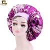 Beanieskull Caps Extra Large Silky Satin Hair Bonhnets för kvinnor som sover Elastic Wide Brimmed Head Wrap Printed Flower Bucket Hat3389515