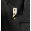 Men Casual Shirts Buttons Cotton Loose Fit Heavyweight Long Sleeve Pocket Henley