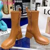 Piste talons hauts bottes de pluie femmes bout carré PVC chaussures de pluie femme marron noir marche imperméable bottines femmes chaussures de pluie