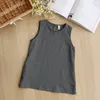 Children Girls Linen Dress Summer O-Neck Sleeveless A-Line Dresses Baby Girl Solid Color One-piece Skirt Fashion Outfits 90-130cm Fast Dressing