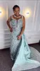 2022 Plus Size Arabic Aso Ebi Sheer Neck Mermaid Prom Dresses Lace Beaded Evening Formal Party Second Reception Birthday Engagement Gowns Dress ZJ506