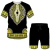 Лето 3D африканские печатные повседневные мужские шорты костюмы пара нарядов винтажный стиль хип -хоп футболки шорты для мужского спортивного сустава 220704