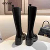 BOOTSENNIS FEMNIES BOTAS ALTAS MULHAS Long Chunky Heel Chelsea Boots Plataforma Sapatos femininos Botas de inverno feminino Designer de marca negra G220813