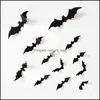 Andra festliga festleveranser 12 datorer Bat Sticker Halloween Wall Stickers Dhzha