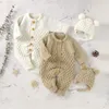 Baby Rompers Caps Ubrania Ubrania nowonarodzone chłopiec dzianinowe kombinezony stroje jesienne zima długie rękaw niemowlę niemowlęce kombinezon 2pcs 25239106