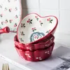 MDZF Ceramic Cherry Bowl Fruit Salad Bowl Heart Round Shape Breakfast Rice Tableware For Kids Cutlery Dessert Noodles Bowl 220408