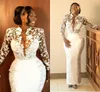 Dentelle blanche tache Aso Ebi robes de bal pure col haut manches longues longueur cheville robe de soirée africaine Karakou algérie