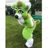 Halloween Long Fur Green Husky Dog Mascot Costume Cartoon Theme Character Carnival Unisex vuxna storlek Jul födelsedagsfest fancy outfit