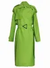 Lautaro Spring Autumn Long Overdized Bright Green Faux Leather Trench Coat for Women Belt Loose Stylish Luxury Designer Clothing 220804