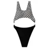 Kobiety seksowne stroje kąpielowe plażowe odzież syjamska syjamska czarno-biała siatka nadruki kamizelki strojów kąpielowych puste jednoczęściowy stanik bez stanika