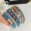 Denim stof diamant bezaaide vlinderhoofdband mode haaraccessoires voor vrouwen trend blauw haarband meisje haarband hoofddeksel