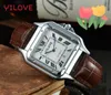 Luxusgeschenke Herrenuhr 40 mm neue modische Dornschließe quadratisches Gehäuse Glasspiegeluhr Lederarmband automatisches Quarzwerk acht Farben Mission Runway-Armbanduhr