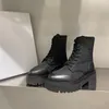 Designers Mid-Calf Lace-Up Boots Women Black Chunky Platform Boots Leather Luxury Nylon Boots Round Head Combat Boot With Box No396