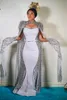 2022 Plus size Arabisch Aso Ebi Silver Mermaid Luxe prom jurken Lover Lade Lace Evening Formeel feest tweede receptie verjaardag verlovingsjurken jurk zj676
