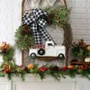 クリスマスデコレーショントラックリースビンテージハンドメイドラタンガーランド格子縞の弓の正面玄関ペンダントホームガーデンファームハウスの装飾lbschristmas