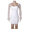 Casual jurken swtao dames sexy ontwerper beroemde kant zipper lange mouw witte bandage jurk 2022 dames avond bodycon feestje