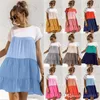 2022 Summer Womens Casual Dress Skirt Short Sleeve Ruffle Contrast Color Stitching Shirt Dresses Designer Clothing