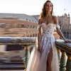 Boho Lace Appliques Tulle Wedding Dress For Women 2022 Sexy Beach Off The Shoulder High Side Split A-Line Backless Bridal Gown BES121