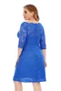 Robe de grande taille pour femmes, tenue de soirée élégante, Midi, bleue, jupe trapèze, vêtements pour femmes, couleur unie, dentelle creuse, grande taille, été, 2022