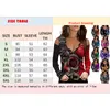 Casual Dresses Women Cold Sleeve Shoulder Tops With Sexy V-Neck Rose Pattern Color Matching Spring ClothingCasual