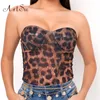 Artsu Leopard Print Sexy senza spalline Crop Top Party Club Donna Top con spalle scoperte Zipper Bustier Tube Summer 220316