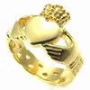 Vintage eenvoudige roestvrijstalen ringen band claddagh hart kroon liefde heren damesring voor bruiloft sieraden zilvergouden258e