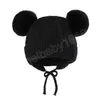 Autumn Winter Baby Twist Knitted Beanie Cap Cute double hairball Plush Lined Windproof Ear Warm Caps Infant Outdoor Hat Children Hat