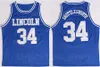 Film Lincoln Jesus Shuttlesworth Jerseys 34 män basket Big State Han fick Game Blue White Team Away University för sportfans andas skjorta god kvalitet