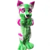 Desempenho verde longo cabelo husky cão mascote trajes halloween natal personagem dos desenhos animados roupas terno publicidade carnaval unisex adultos outfit